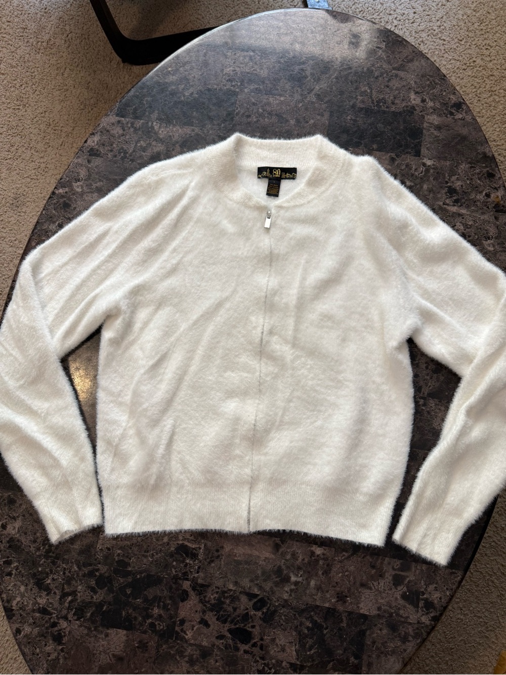 80 Park Collection White Plush Crewneck Sweater